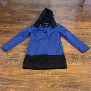 London Fog Women’s Blue and Black Hooded Coat - Sz Small